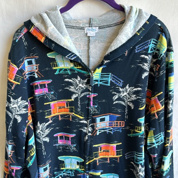 Sun Bay navy beach house colorful print zip-up hoodie/beach coverup, size 2X - Picture 2 of 10